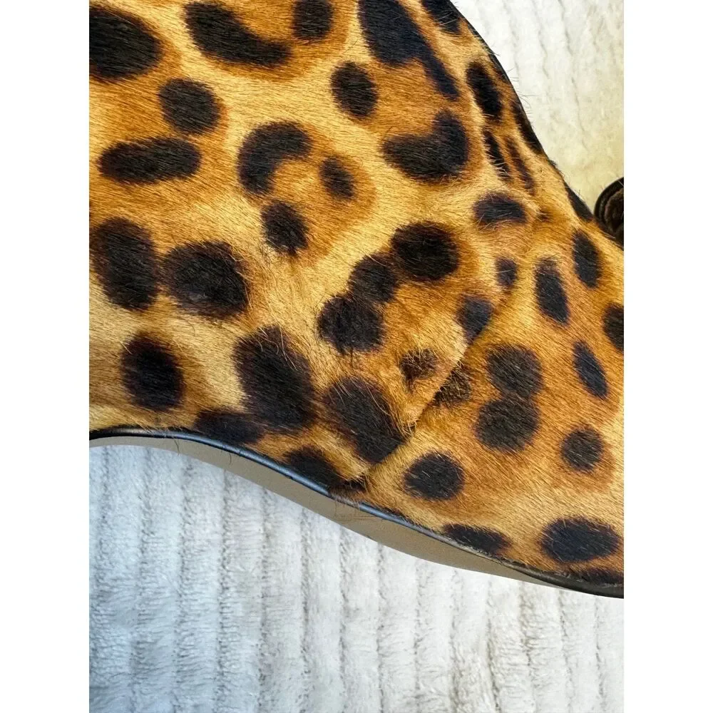 HALOGEN Genuine Calf Hair Leopard Peep Toe Booties, Sz 8.5M